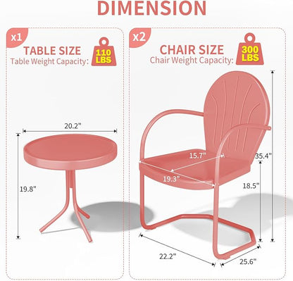 Patio Bistro Set Retro Metal Outdoor Seating Conversation 3 Pieces, 2 C-Spring - Image 2