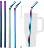 VEHHE Metal Stanley Straw, 12.5-inch Long Stainless Steel Stanley Cup Straw, 4 Pack Reusable Drinking Straws with Cleaning Brush for Stanley Cup Accessories(Rainbow)