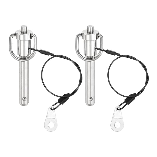 uxcell 2 Pcs Quick Release Pin, 3/8" x 1.5"(Dia. x L) Push-Button Ball Locking Pin 304 Stainless Steel Ring Handle Locking Pin with Wire for Audio Bimini Top Marine, Silver