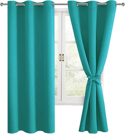 Blackout Curtains for Bedroom, Peacock Teal, 42 x 63 Inch, 2 Panels | Thermal by Hiasan