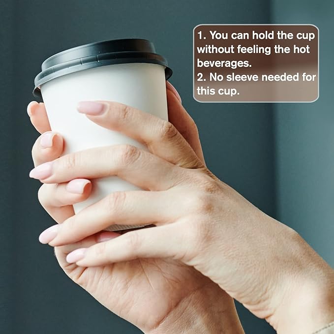 Smygoods White - Double Wall Coffee Cup - (12 OZ, 26 Count) For Hot Beverages, Tea, Espresso, Cocoa - To Go Drink Containers, Café & Office