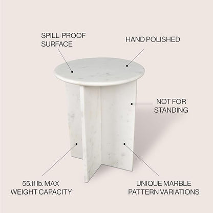 JONATHAN Y Javier Solid White Marble End Table, 17.75" Round Modern Accent Side - Image 4