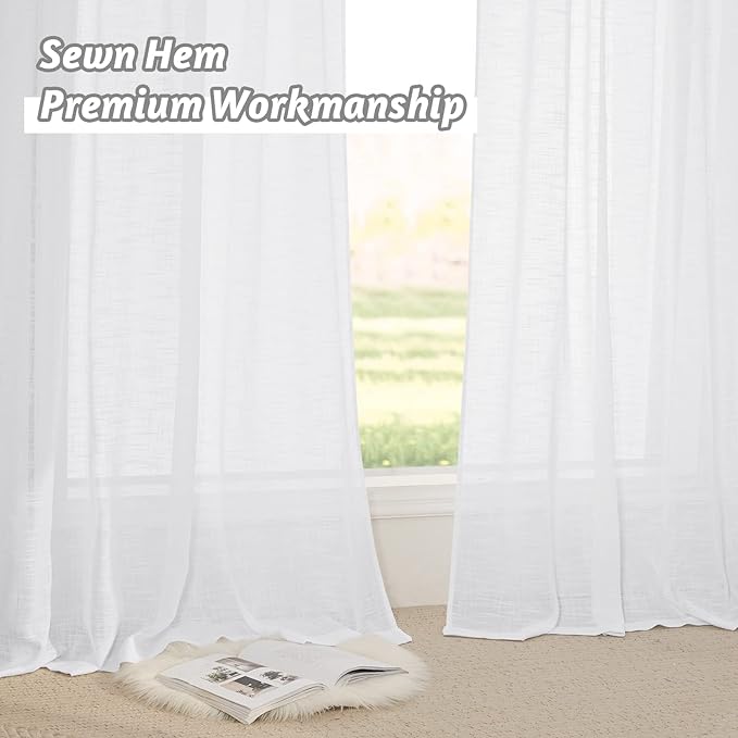 RYB HOME White Sheer Curtains 102 inches, Extra Long Ceiling Curtains | Half - Image 5
