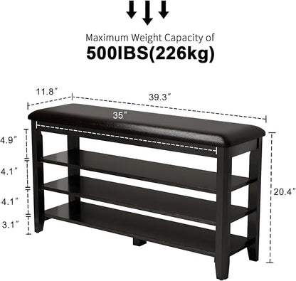 AQIMUELE Shoe Bench with Leather Cushion, 3 Tiers Shoe Storage Bench Height - Image 2
