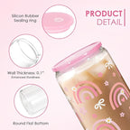 Rainbow 16oz Can Glass Tumbler with Acrylic Lid & Straw, Iced Coffee Cup for Women Girls, Aesthetic Cups Gifts for Birthday Christmas