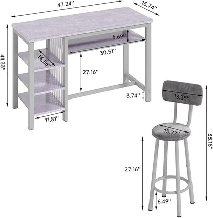 AWQM 3-Piece Bar Table and Chairs Set, Modern Glay Table - Image 7