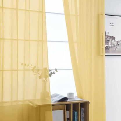SpaceDresser Basic Rod Pocket Sheer Voile Window Curtain Panels Gold 1 Pair 2 - Image 3