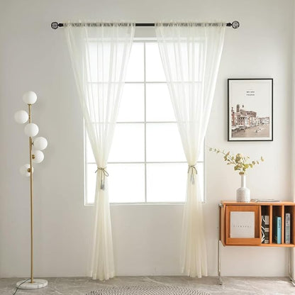 SpaceDresser Ivory Sheer Curtains 4 Panels Rod Pocket Semi-Sheer Curtain 54 - Image 3