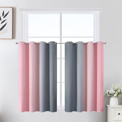 Ombre Grey and Pink Blackout Curtains 36 Inch Long | Thermal Insulated Grommet by ESTELARTEXTILER