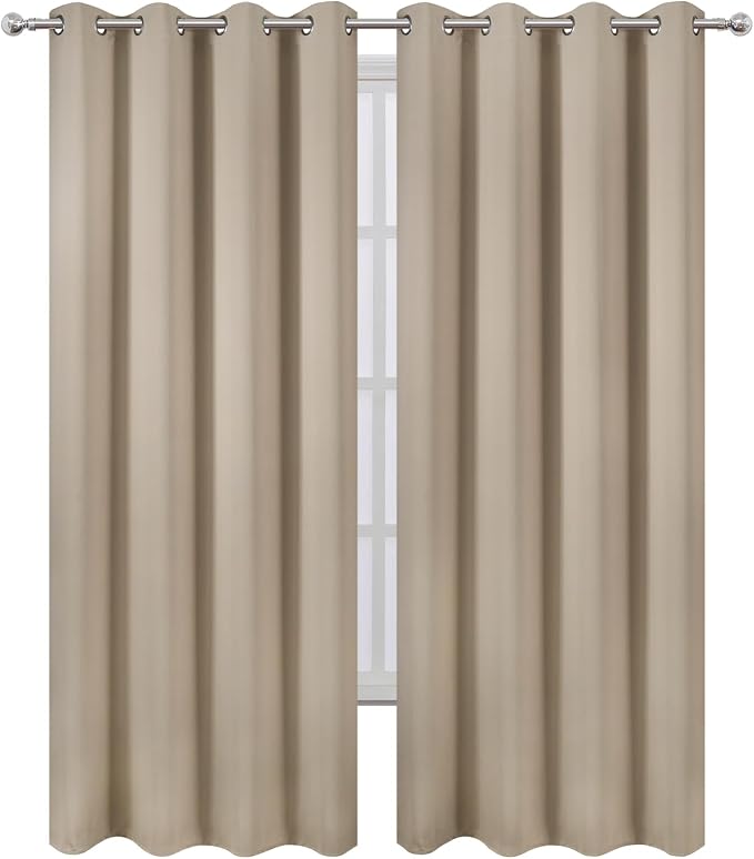 Khaki Thermal Blackout Curtains/52 x 95 Inch/Set of 2 Panels Room Darkening - Image 2
