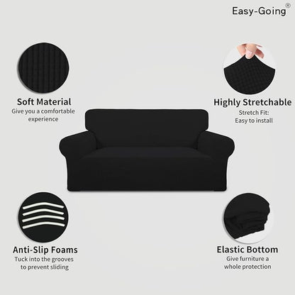 Easy-Going Stretch Oversized Loveseat Couch Covers Washable Black | 1-Piece - Image 3