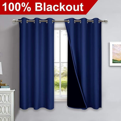 NICETOWN 100% Blackout Curtain Panels, Thermal Insulated Black Liner Curtains - Image 2