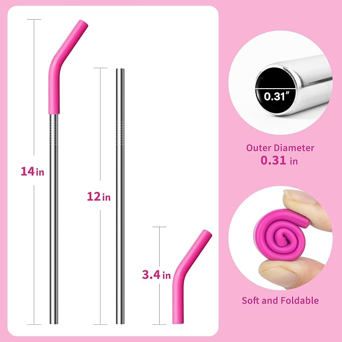 Metal Straw for Stanley 40 oz Cup,Stainless Steel Replacement Straw with Silicone Tips for 40 oz Simple Modern, Meoky, Owala Tumbler, 1 Portable Bag