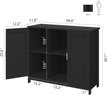 TaoHFE Black Buffet Cabinet, Modern Narrow Sideboard Buffet Cabinet Wooden Side - Image 3