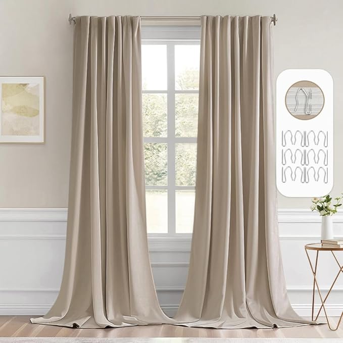 MIULEE Taupe Back Tab Blackout Curtains 52x102 Inch Long 2 Panels Set | Rod by MIULEE