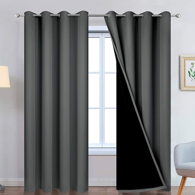 Yakamok Dark Grey Full Shade Curtain Panels, Heavy Duty Lined Curtains 84 by Yakamok