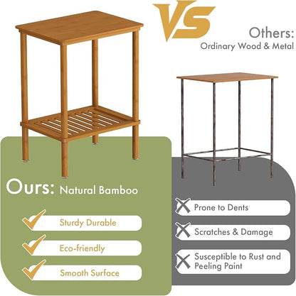 2-Tier Small Side Table, Narrow Entryway Table, Bedside End Table, Bamboo Night - Image 6