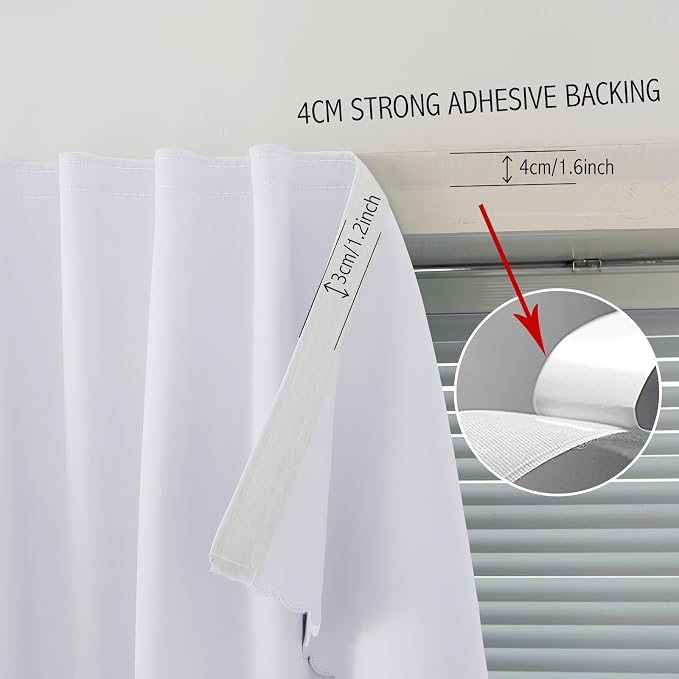Blackout Curtains with Self Adhesive Tape No Rod No Drill Easy Install Window - Image 7