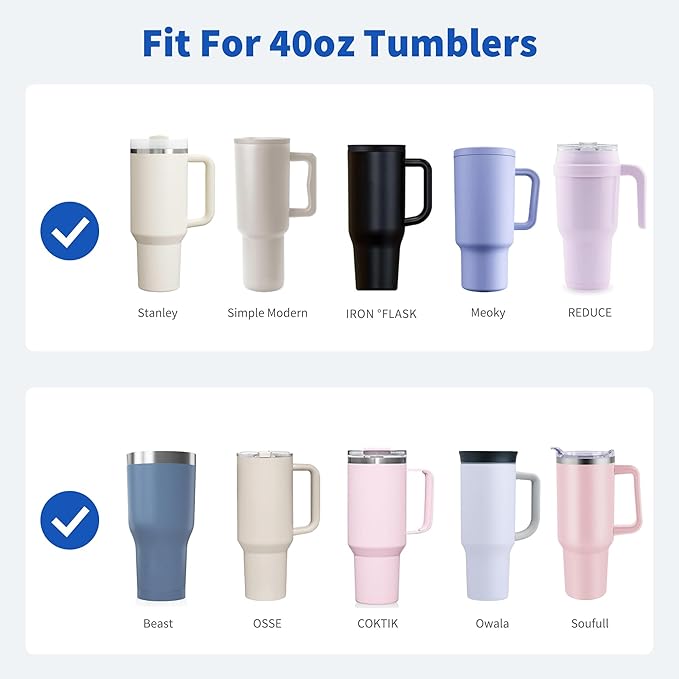 40 oz Metal Straw for Stanley Cup,Simple Modern, Meoky Tumbler, 5 Pcs Reusable Stainless Steel Straws with Silicone Tip, Replacement Straws for 40oz Tumblers, Cleaning Brush, 1 Portable Bag