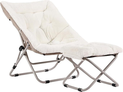 Tiita Folded Chair with Straight Ottoman, Soft Faux Fur Oversized Folding by TiitaHome