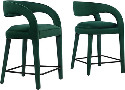 Modway EEI-6566-GRN-BLK Pinnacle Performance Velvet Counter Stool Set of Two by Modway