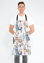 llama Kitchen Cooking BBQ Chef Apron, Cute Animal Alpaca with Cactus Apron for Men, Women - Dad Gifts, Gifts for Men - Birthday, Mothers Day Gifts for Mom, Wife, Husband, Brother, Friends