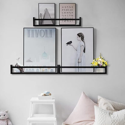 AZSKY Classic Nursery Book Shelves Black Wooden Floating Shelves Wall Bookshelf - Image 5