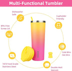 BJPKPK 30oz Stainless Steel Insulated Tumbler With lid And Straw Travel Coffee Thermal Tumblers Cup For Women And Men,Pink Yellow Rose