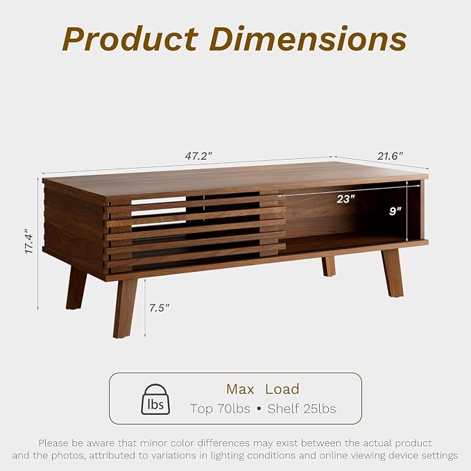 Furniway Mid Century Living Room Table Set of 4, Coffee Table, TV Stand and 2 - Image 4