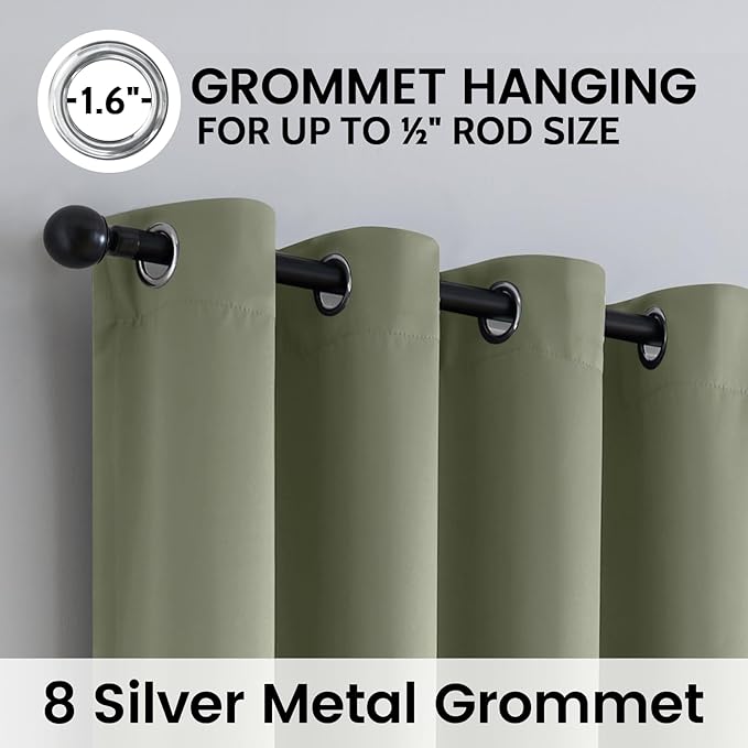 SimpleHome Light Sage 100% Blackout Curtains Room Darkening Living Room 63 | - Image 6