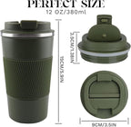 YINBAOGE Insulated Travel Coffee Mug Spill Proof Leak Proof Pobtable To Go Camping Stainless Steel Coffee Tumbler Reusable Coffee Cups with Lids Thermos for Hot and Cold Drink (Green, 12 OZ)