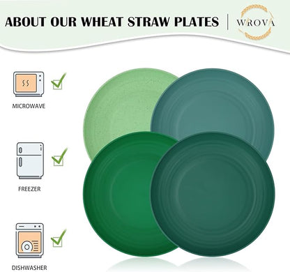 Wheat Straw Plates - 10 Inch Unbreakable Dinner Plates Set of 8 - Modern Dinnerware Dishes Dishwasher & Microwave Safe-Lightweight Plates for kitchen,camping (Forest Series)