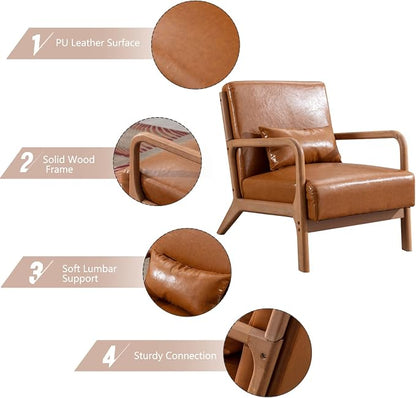 INZOY Mid-Century Modern Accent Chair Set of 2, PU Leather Reading Armchair - Image 3