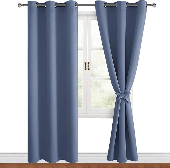 Blackout Curtains for Bedroom, 42 x 84 Inch Long Blue Haze 2 Panels | Thermal by Hiasan