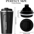 YINBAOGE Insulated Travel Coffee Mug Spill Proof Leak Proof Pobtable To Go Camping Stainless Steel Coffee Tumbler Reusable Coffee Cups with Lids Thermos for Hot and Cold Drink (2nd-Black, 17 OZ)