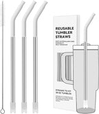 Reusable Metal Straws with Silicone Tip for Stanley 30oz,Stainless Steel Drinking Straws for 30oz Tumbler,3 Straight Tubes & 6 Tips& 1 Cleanr Brush (White)