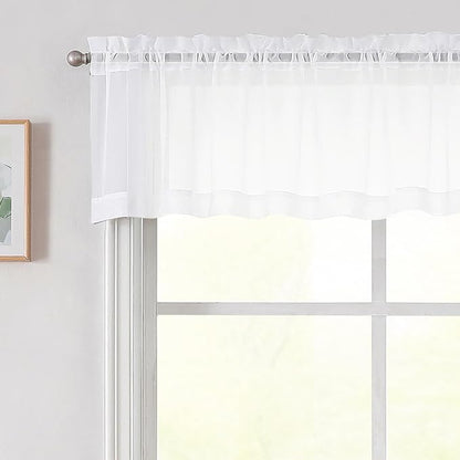 White Valances for Windows, Modern Solid Mini Small Window Curtains for Cafe by WelvetBLK