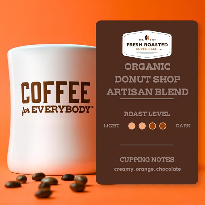 Fresh Roasted Coffee, Organic Donut Shop | USDA Organic, Kosher | Medium Roast 12 oz Whole Bean