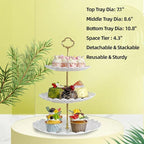 RAUVOLFIA 2 Pack of Plastic Round & Square Dessert Cupcake Stand, 3 Tier Cup Cake Holder Tower for Tea Party/Birthday/Wedding, Plastic Tiered Serving Tray (White)