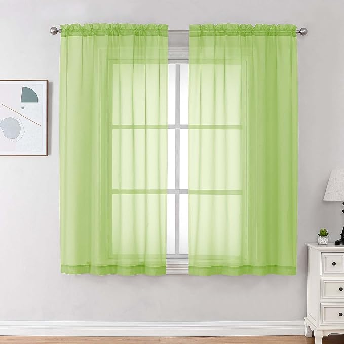 Sheer Curtains 63 inch Length 2 Panels Set by OVZME
