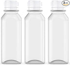 Axe Sickle 3 Pcs 8 Ounce Juice Bottles Plastic Milk Bottles Bulk Beverage Containers with Tamper Evident Caps Lids White for Milk, Juice, Drinks and Other Beverage Containers