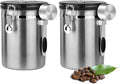 Coffee Canister Airtight Storage Container Stainless Steel Air Tight Coffee Jar with Scoop, Date Tracker CO2 Release Valve for Dry Food, Beans, Ground, Tea, Flour, Cereal and Sugar (1.8L-Silver-2pcs)