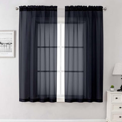 Black Sheer Curtains 68 Inch Length 2 Pcs, Light Filtering Rod Pockets Window by Lecloud