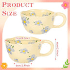 Ceramic Coffee Mug Set of 2 Vintage Flower Mugs 8 oz Cute Floral Coffee Mugs Irregular Latte Art Cup Lead-free Porcelain Cups for Cappuccino, Cocoa (2 Blue Flower)