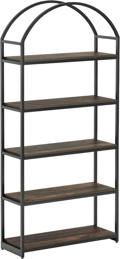 Nathan James Haven Etagere Bookshelf, 5-Shelf Bookcase in Nutmeg Wood and Black - Image 6