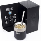 Matte 6.5 oz Yerba Mate Gourd and Bombilla Set - Includes DS Pro Box - BPA Free Yerba Mate Set Kit with Mate Straw, Elegant Design, Non-Slip Base (Black)