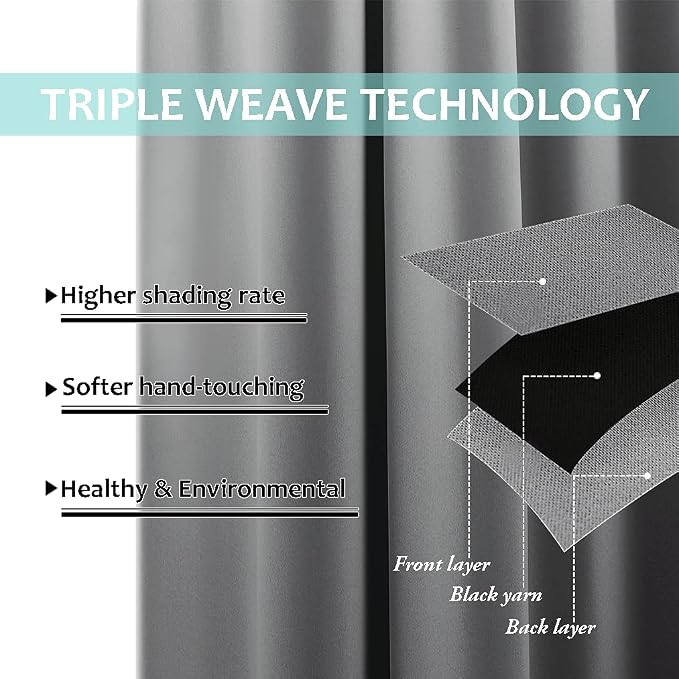 NICETOWN Silver Grey 100% Blackout Curtains 54 inches Long, Thermal Insulated - Image 6