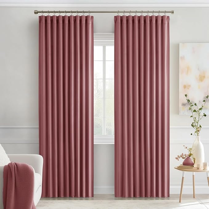MIULEE Dusty Rose Back Tab Blackout Curtains 52x72 Inches Long 2 Panels Set | - Image 9