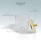 Glass Jar with Metal Lid for Bathroom Organization, Clear Apothecary Jar for Cotton Balls, Q Tips, and Small Accessories, Stylish Bathroom Storage Container Gold