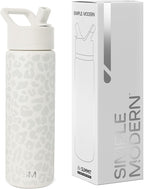 Simple Modern Leopard Water Bottle with Straw Lid Vacuum Insulated Stainless Steel Metal Cup Bottles | Reusable Leak Proof BPA-Free Flask for Sports | Summit Collection | 22oz, Cream Leopard